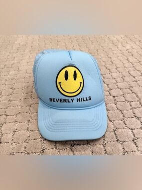 Light Blue Smiley Face Beverly Hills Trucker Hat